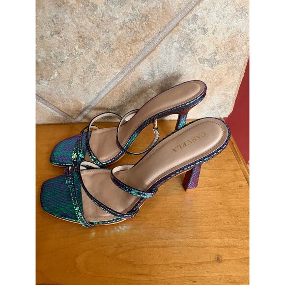 Carvela Mermaid Heel Sandals Shoes, 9.5 Eu 40.5, Blue Green, Strappy, Leather - Picture 4 of 8